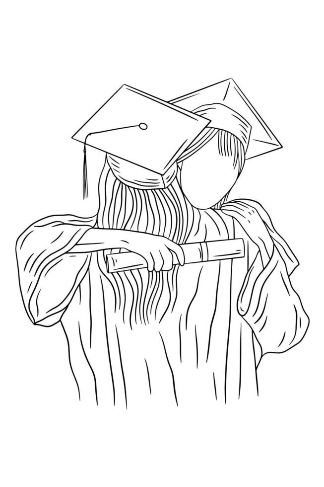 heureux meilleurs amis heureux graduation femmes filles université style arts en ligne illustration dessinée à la main vecteur