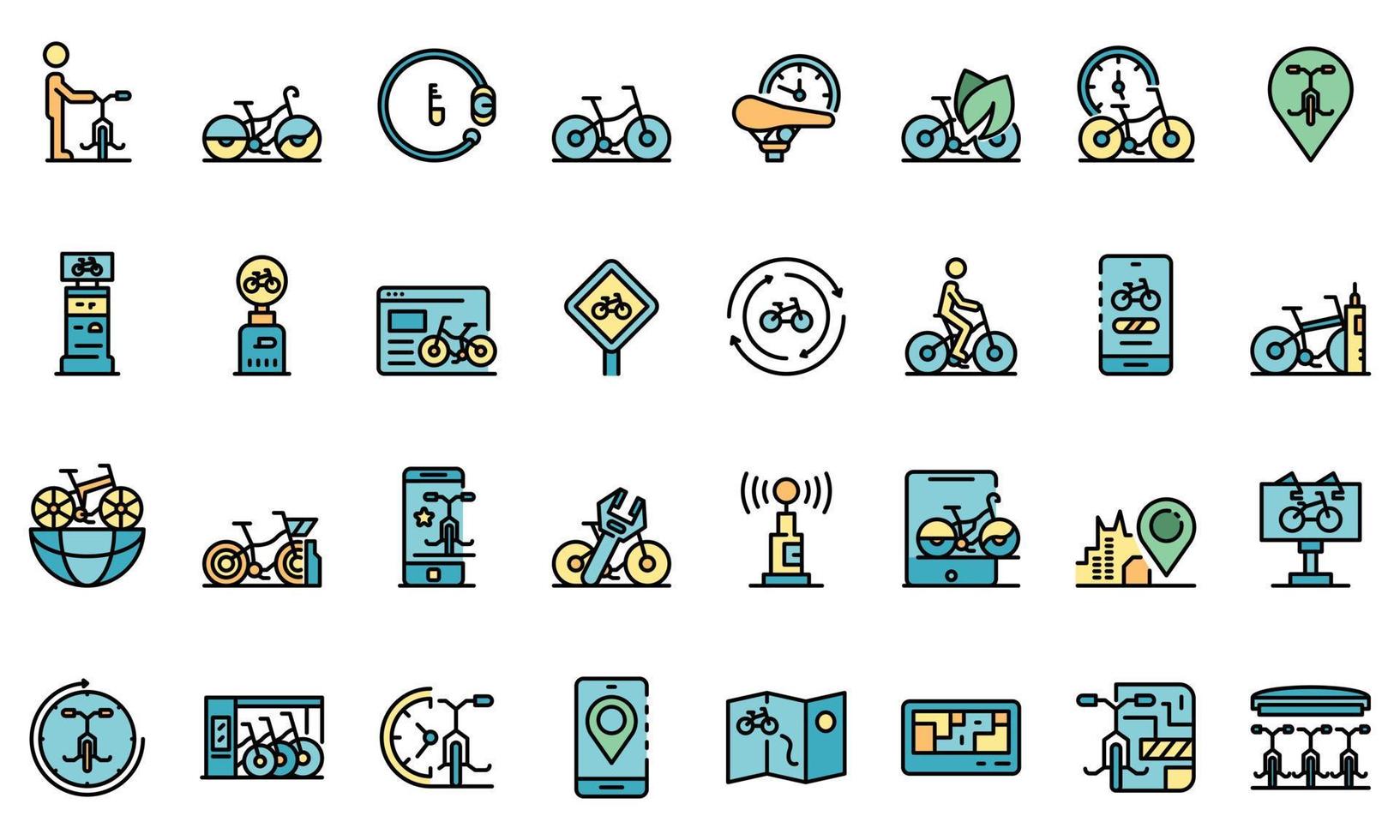 Louer un vélo icons set vecteur plat