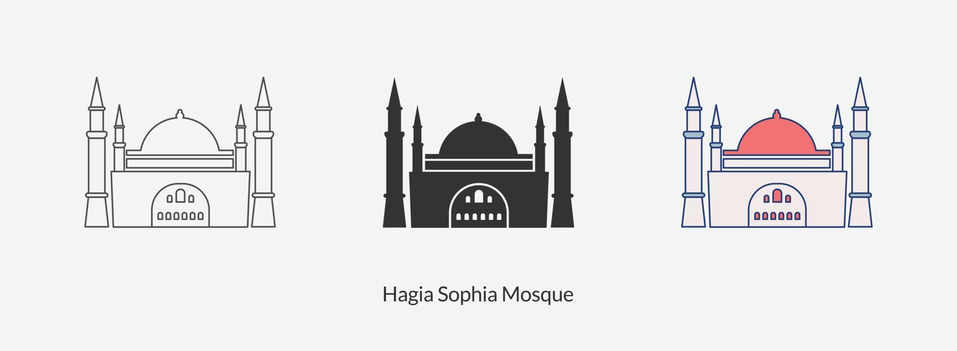 mosquée hagia sophia à istanbul icône dans l'illustration vectorielle de style différent. vecteur