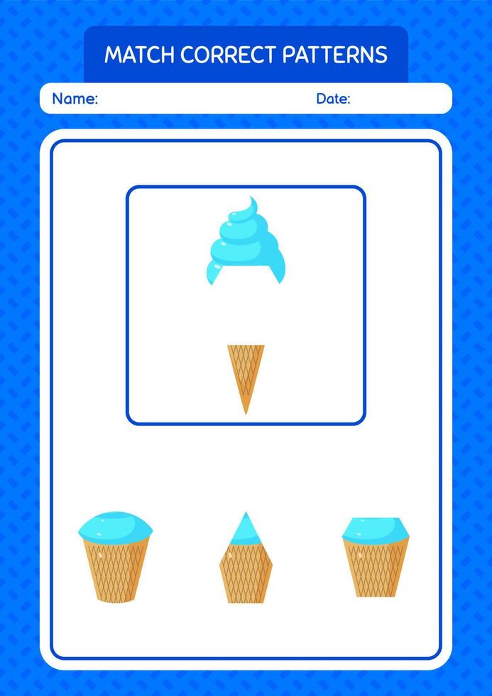 jeu de modèle de match avec de la crème glacée. feuille de travail pour les enfants d'âge préscolaire, feuille d'activité pour enfants vecteur