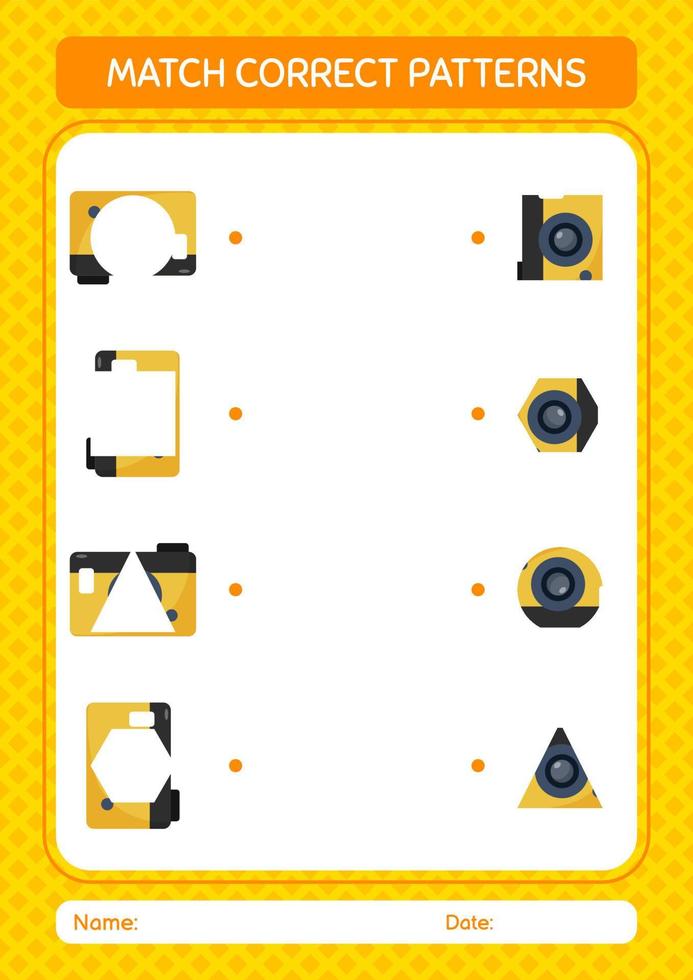 jeu de modèle de match avec caméra. feuille de travail pour les enfants d'âge préscolaire, feuille d'activité pour enfants vecteur