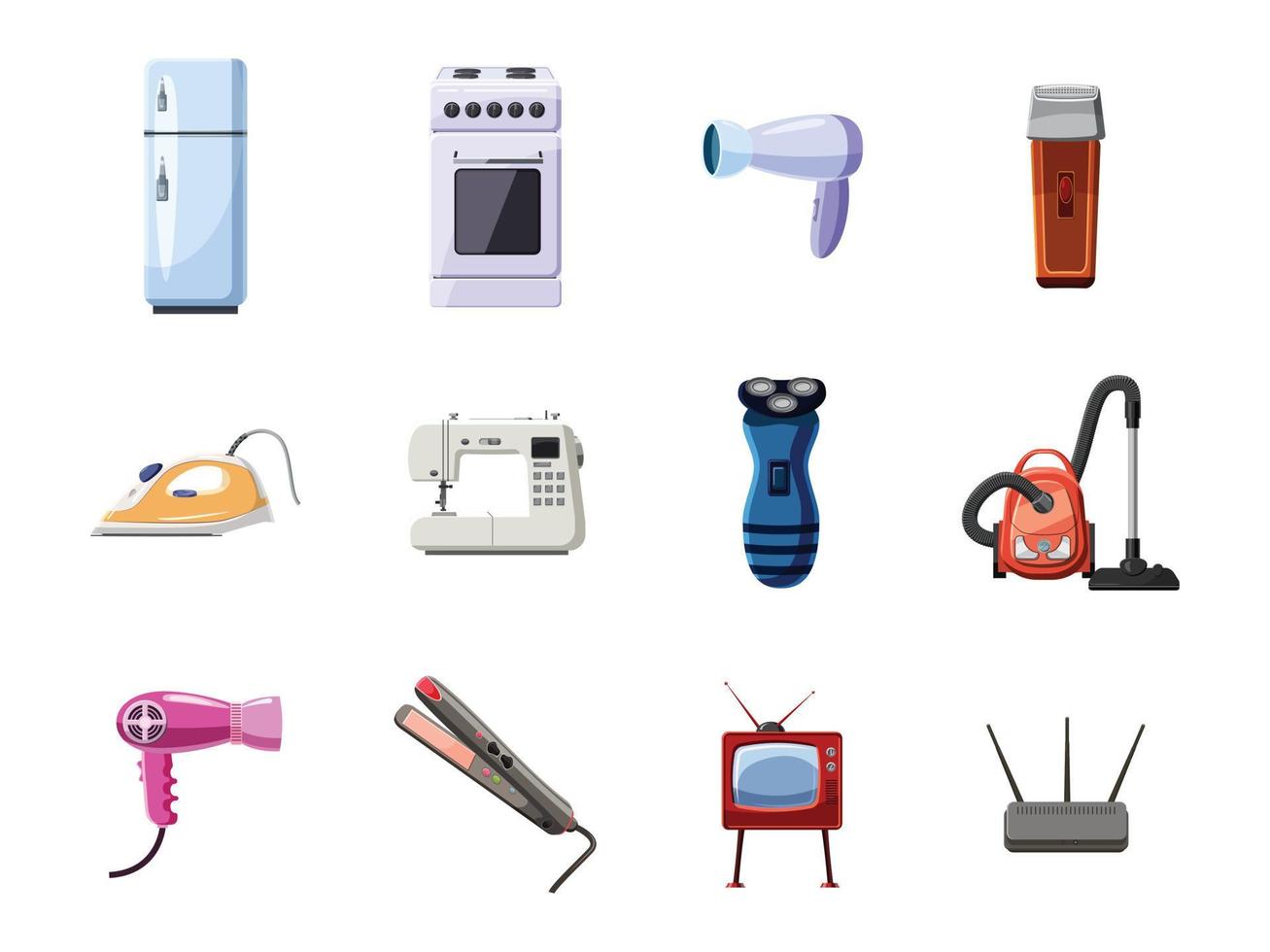 jeu d'icônes d'appareils ménagers, style cartoon vecteur