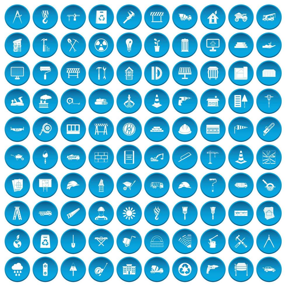 100 icônes de chantier de construction définies en bleu vecteur