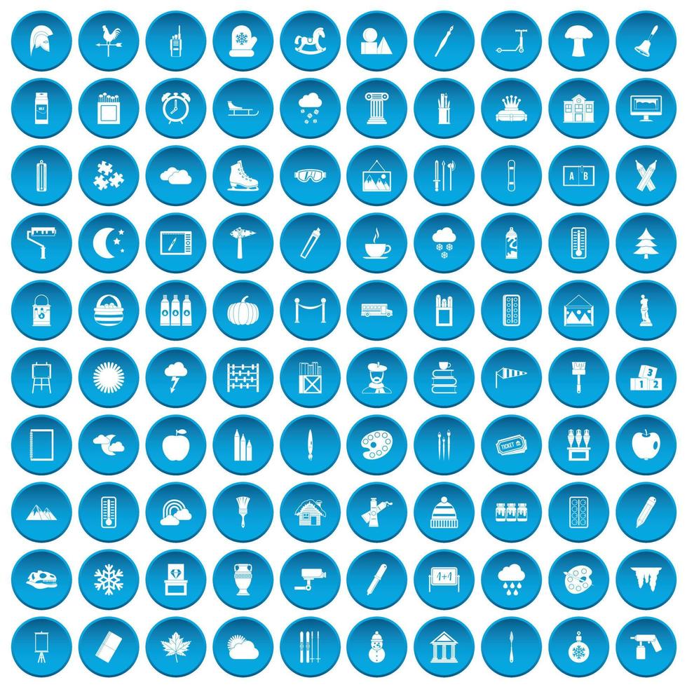 100 icônes de dessin définies en bleu vecteur