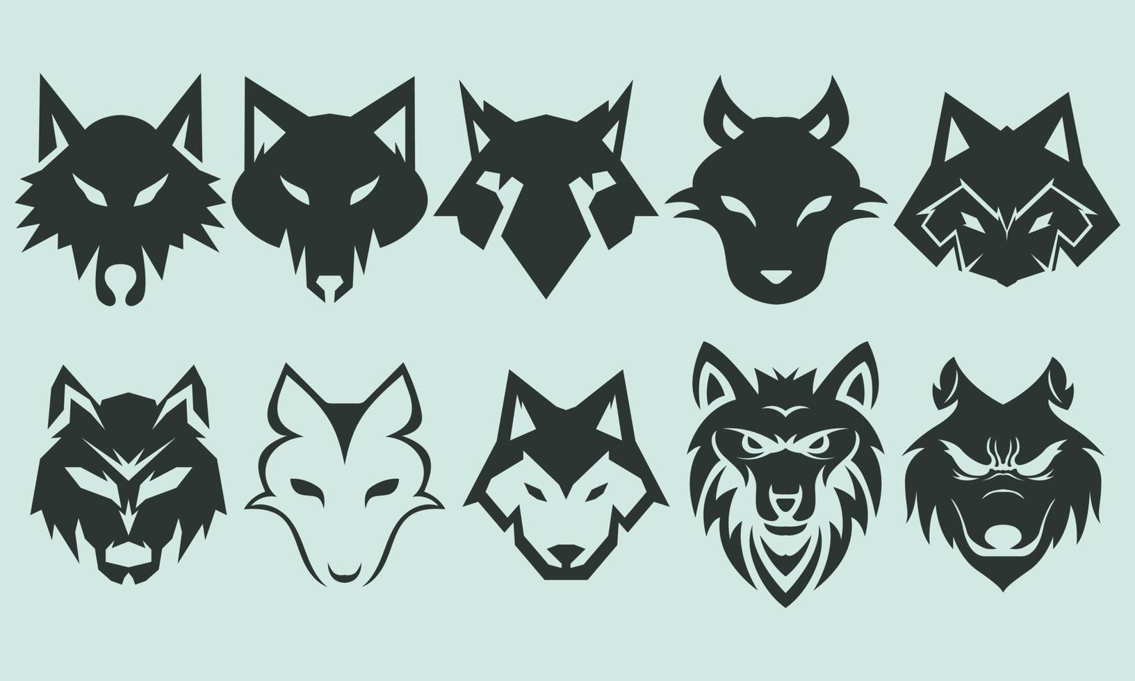 jeu d'icônes vectorielles tête de loup vecteur