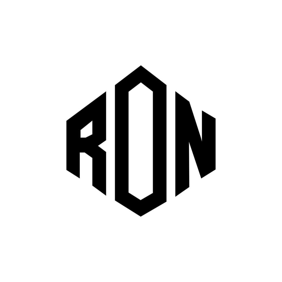création de logo de lettre ron avec forme de polygone. création de logo en forme de polygone et de cube ron. modèle de logo vectoriel ron hexagone couleurs blanches et noires. monogramme ron, logo d'entreprise et immobilier.