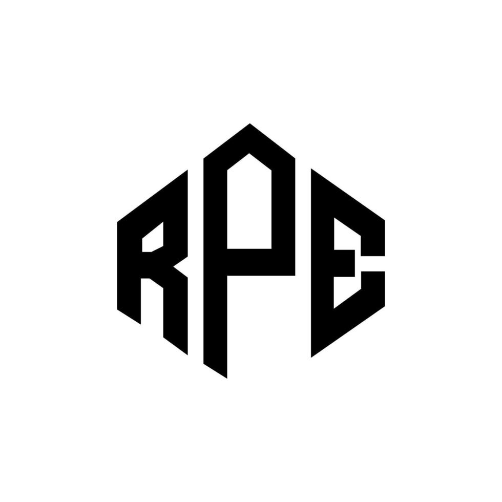 création de logo de lettre rpe avec forme de polygone. création de logo en forme de polygone et de cube rpe. modèle de logo vectoriel rpe hexagone couleurs blanches et noires. monogramme rpe, logo commercial et immobilier.