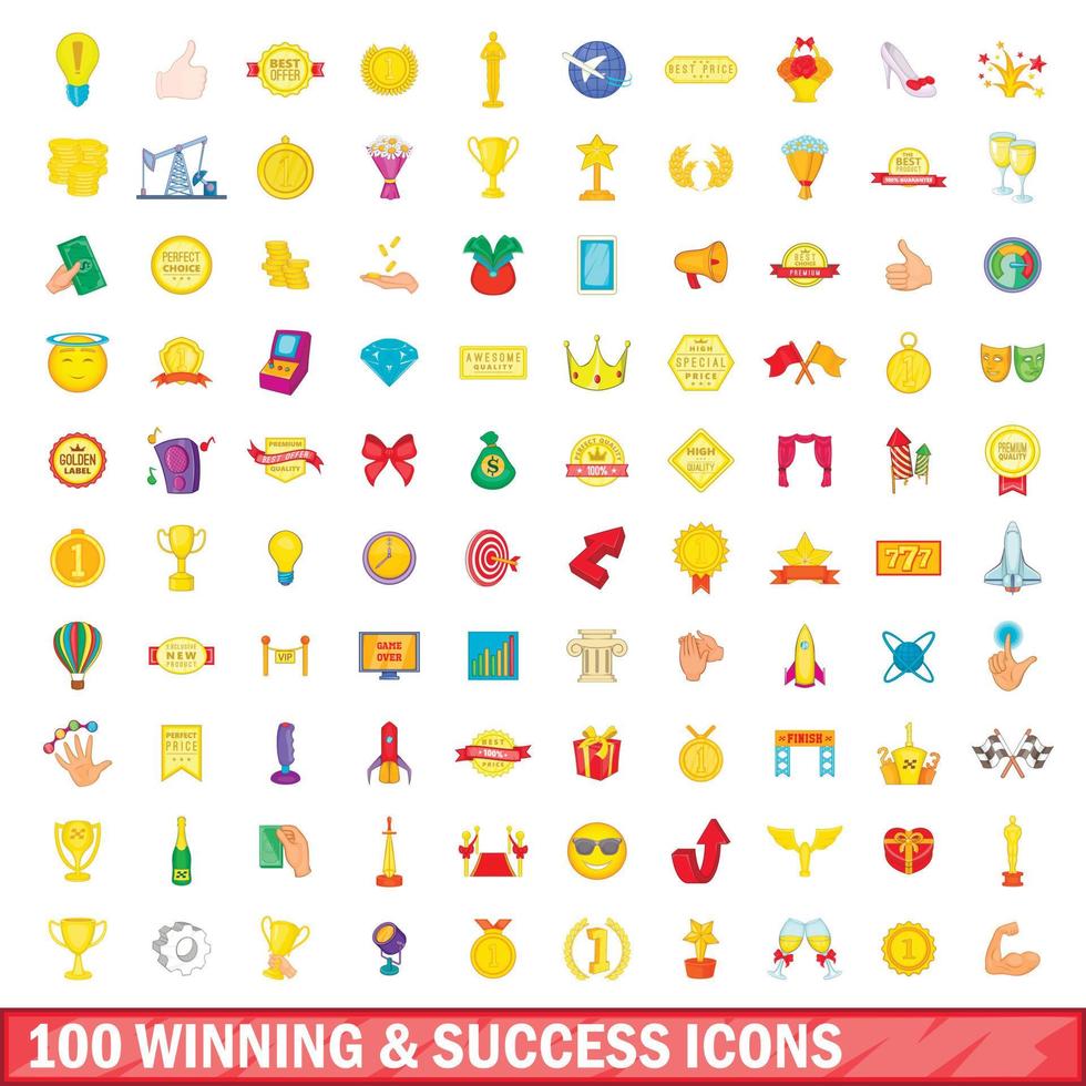 Ensemble de 100 icônes gagnantes et réussies, style dessin animé vecteur