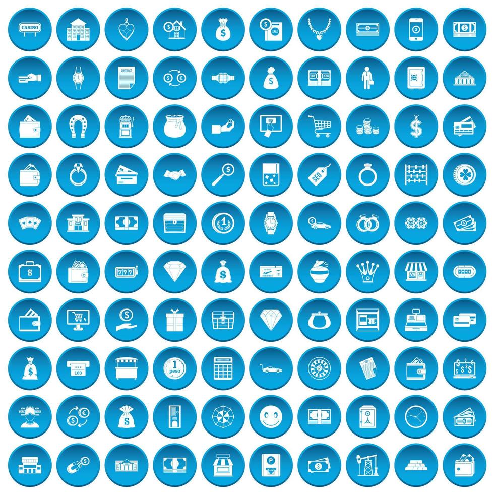 100 icônes d'argent définies en bleu vecteur