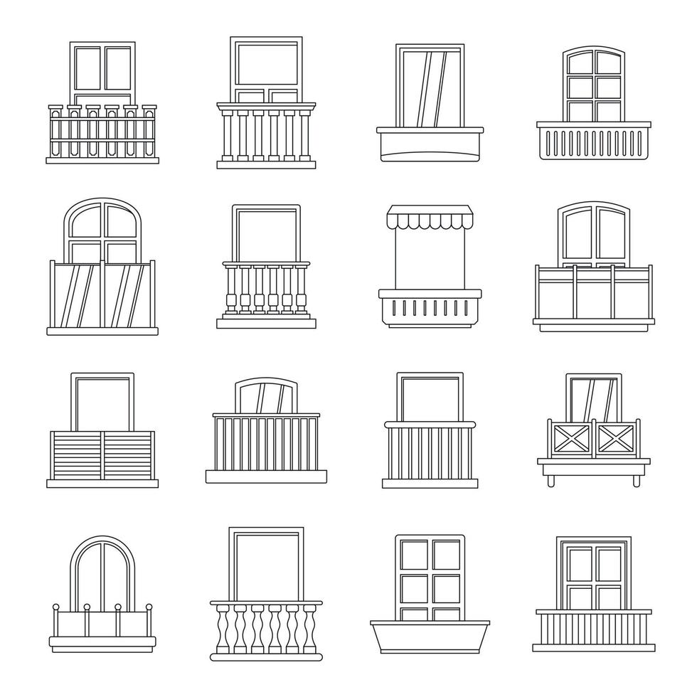 icônes de formes de fenêtre définies balcon, style de contour vecteur