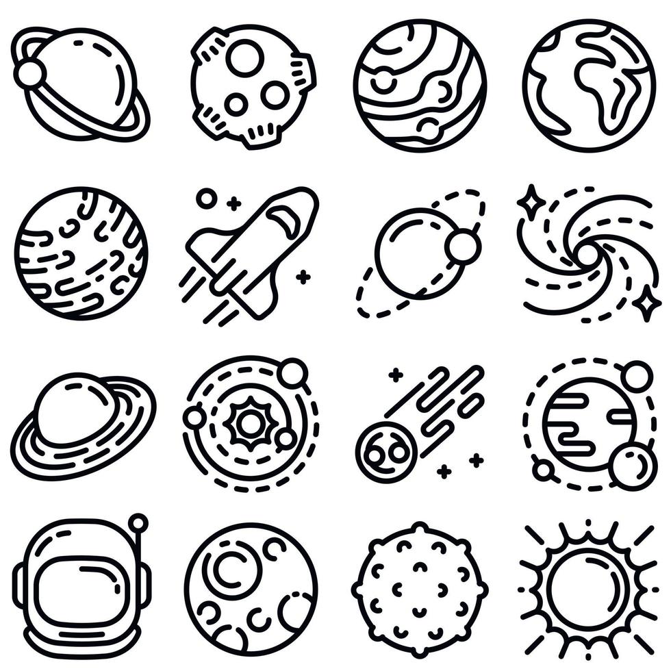 jeu d'icônes de planètes, style de contour vecteur