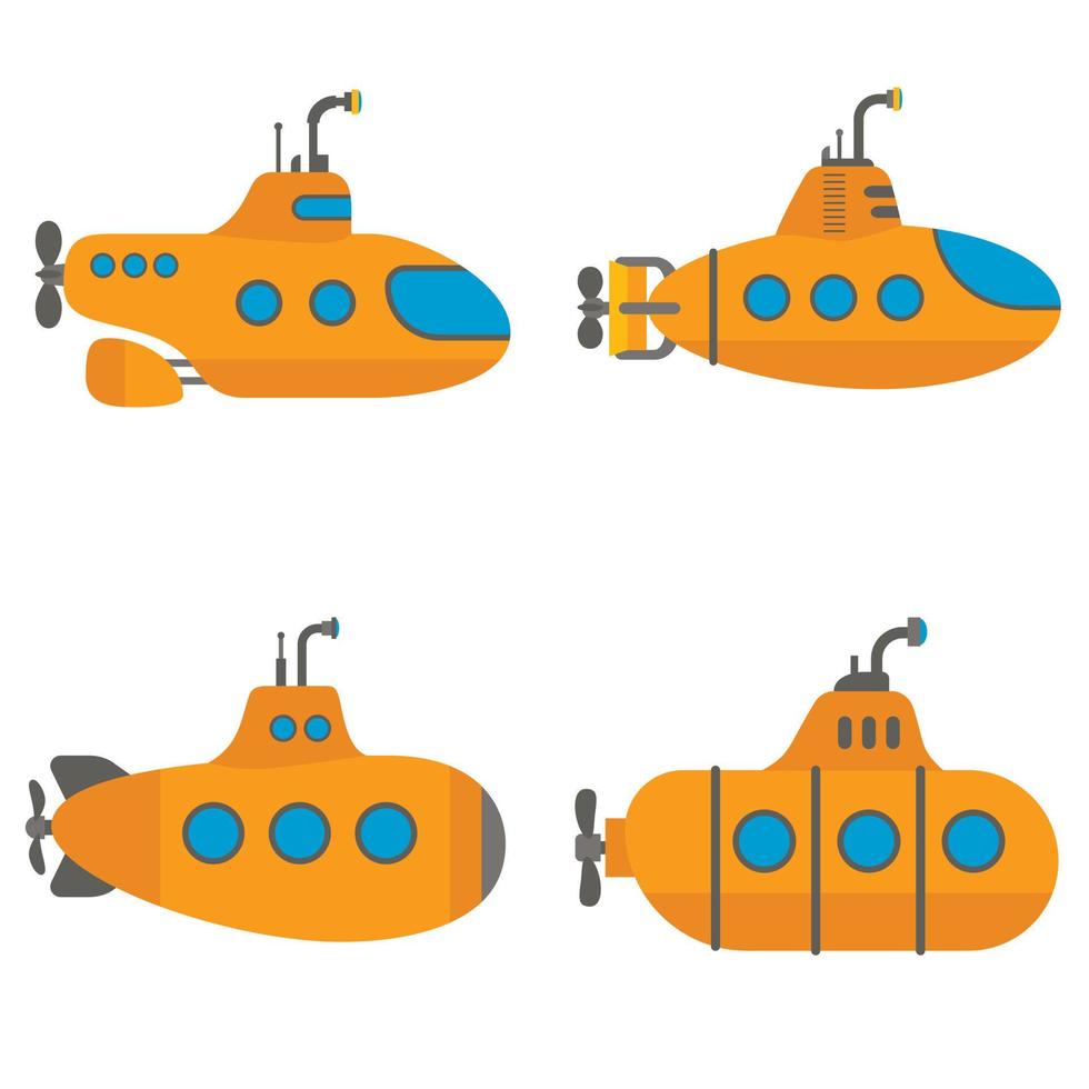 jeu d'icônes de sous-marin périscope, style plat vecteur