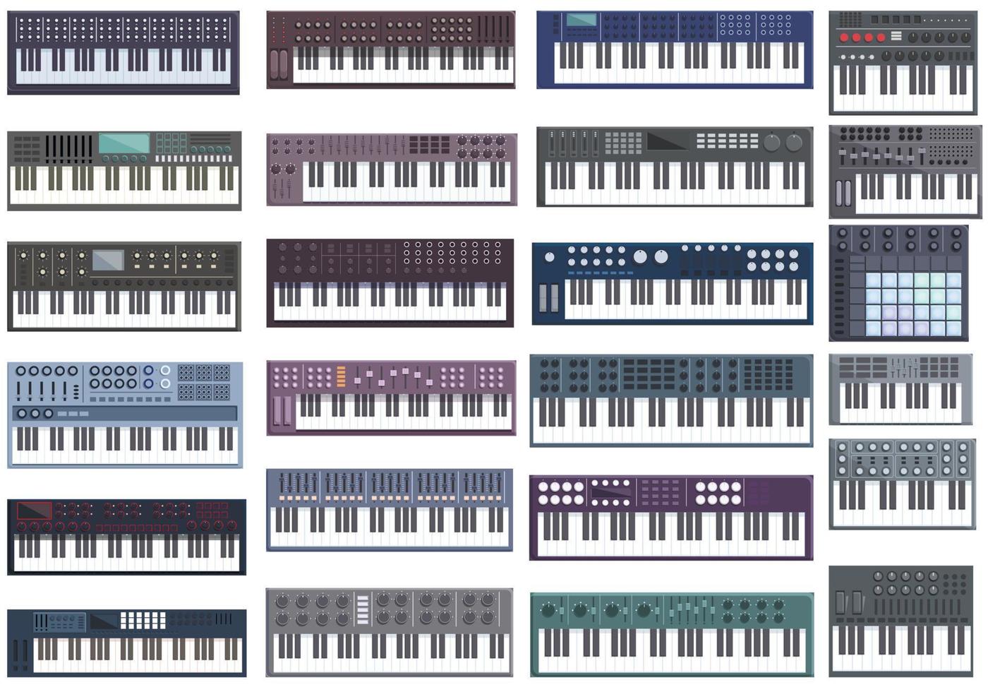 les icônes de synthétiseur définissent le vecteur de dessin animé. audio acoustique