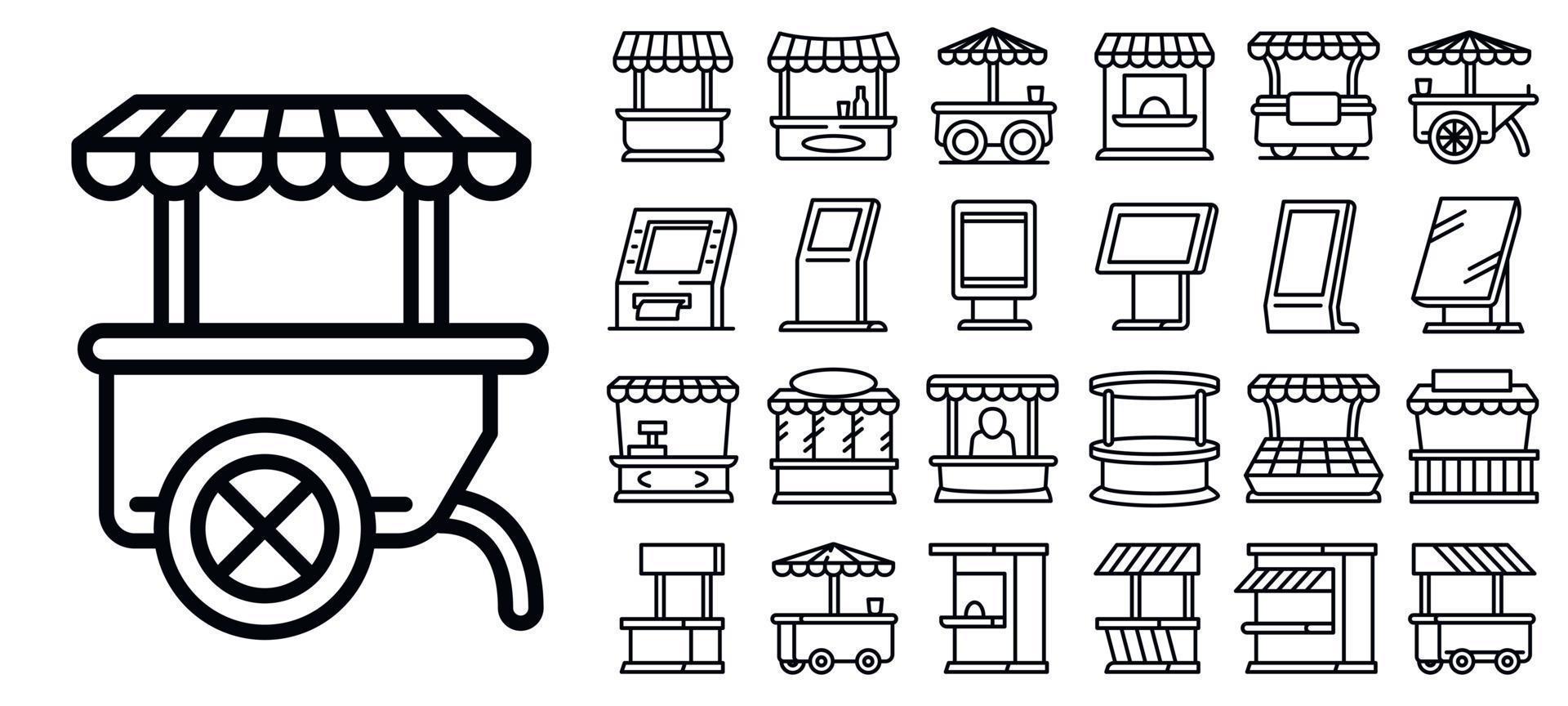 jeu d'icônes de kiosque, style de contour vecteur