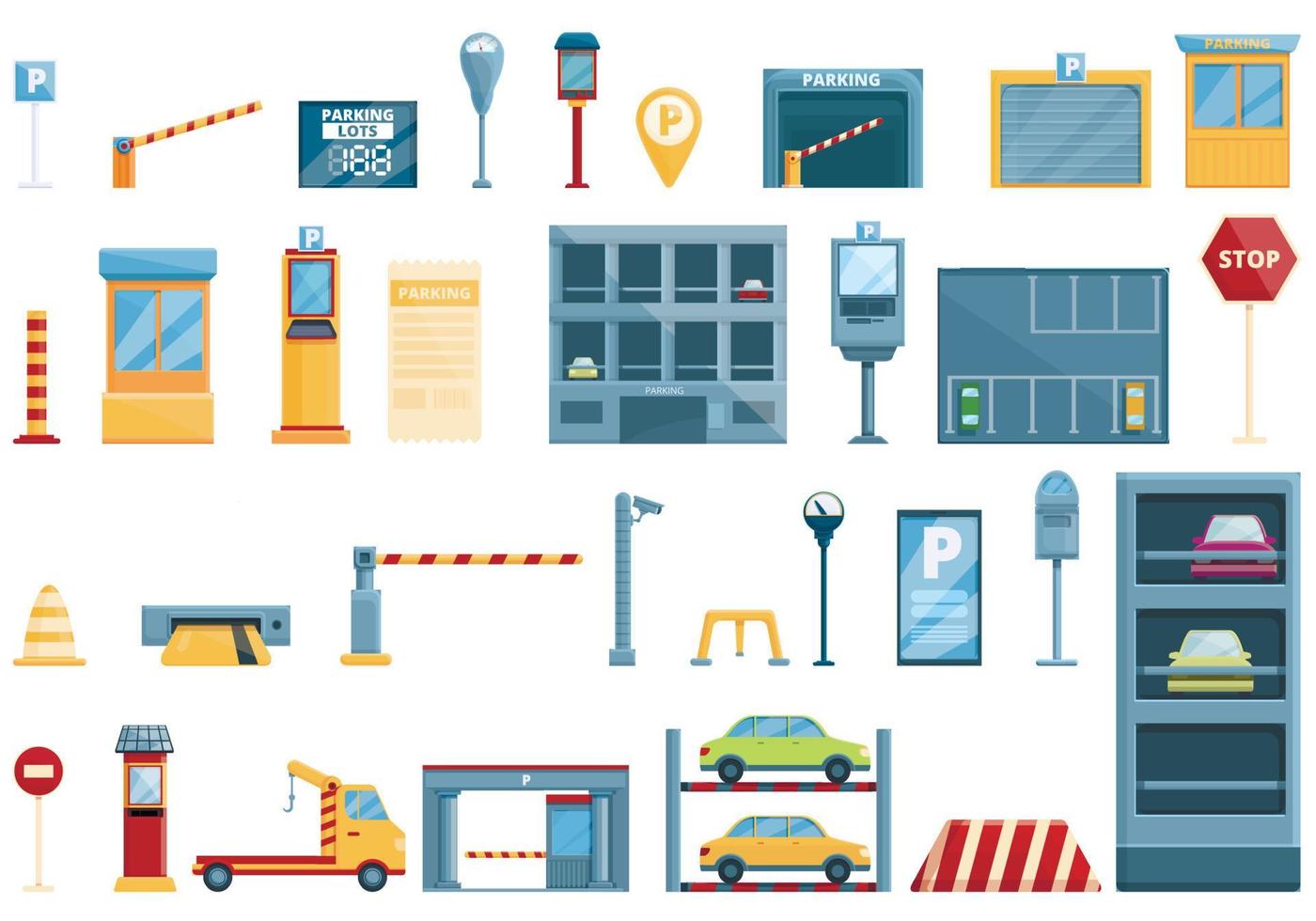 jeu d'icônes de stationnement payant, style dessin animé vecteur