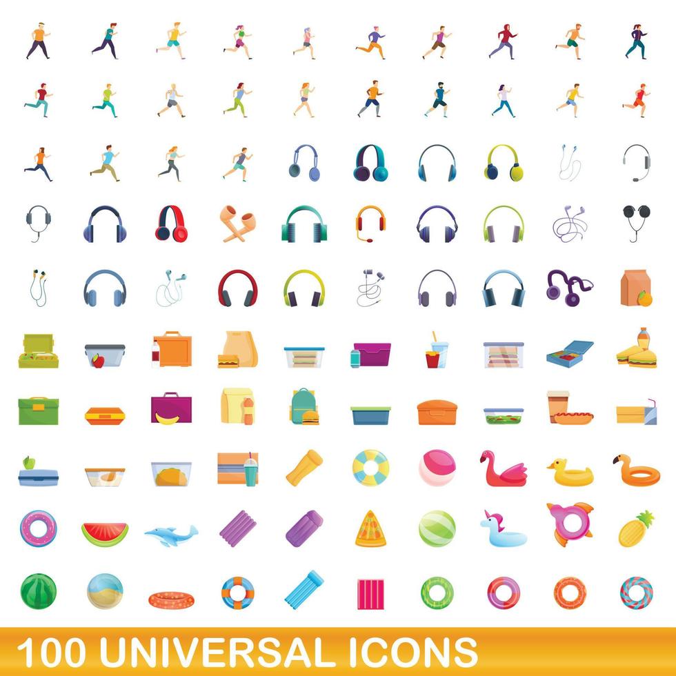 Ensemble de 100 icônes universelles, style dessin animé vecteur