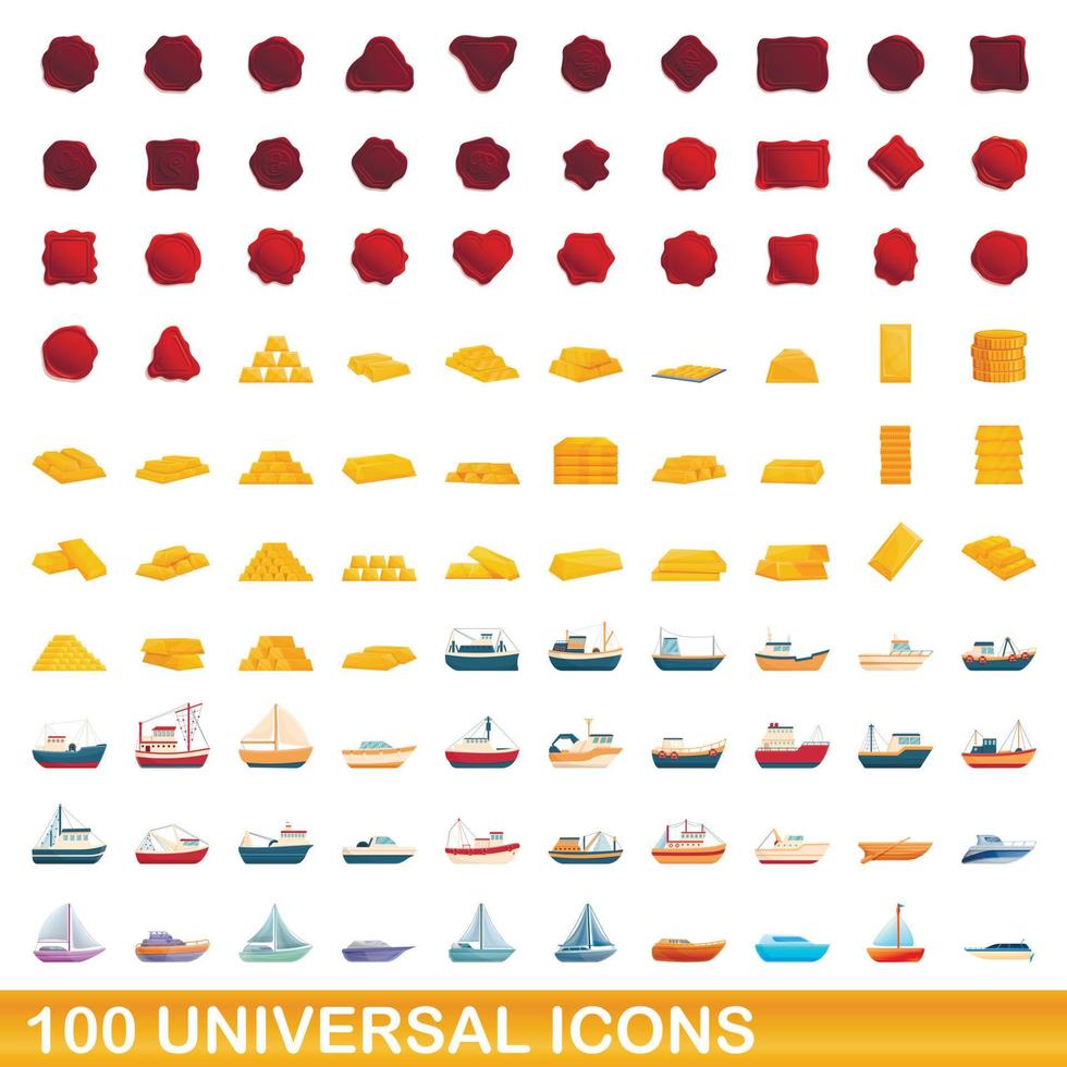 Ensemble de 100 icônes universelles, style dessin animé vecteur