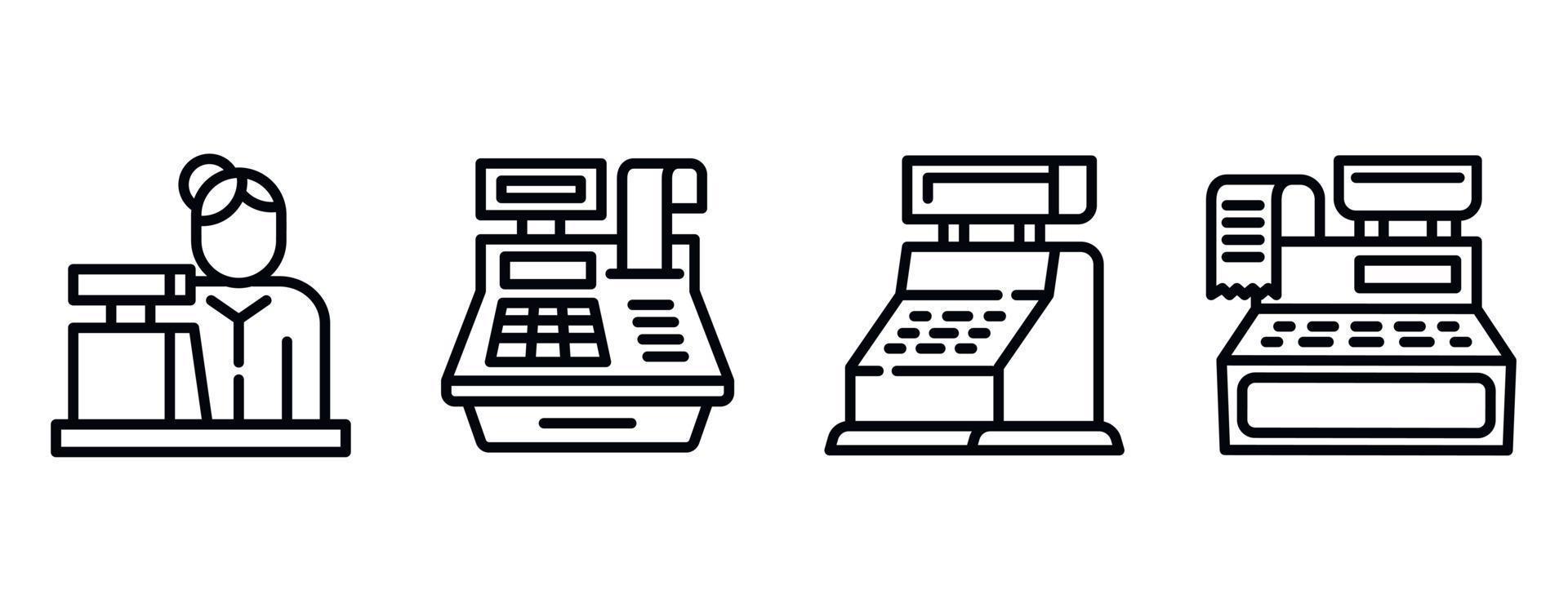 jeu d'icônes de caissier, style de contour vecteur