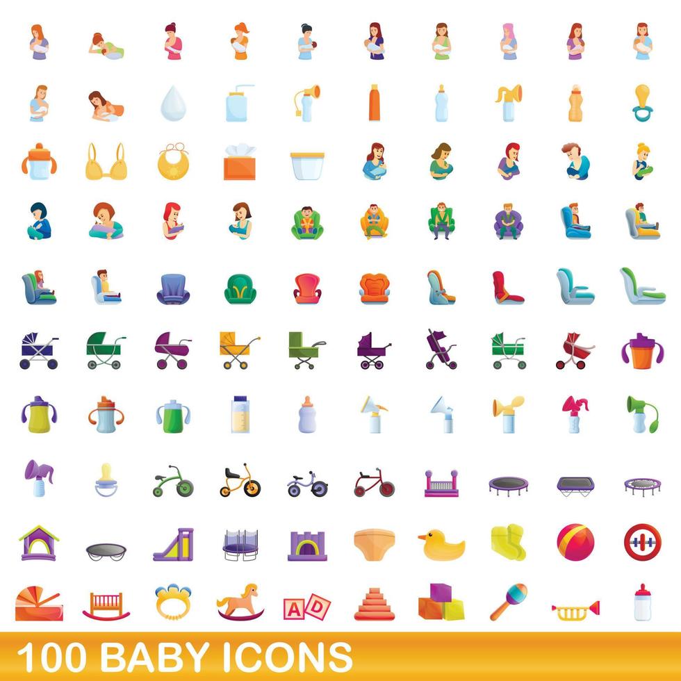 Ensemble de 100 icônes bébé, style dessin animé vecteur