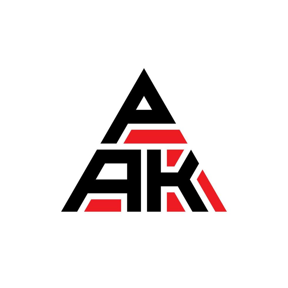 création de logo de lettre triangle pak avec forme de triangle. monogramme de conception de logo triangle pak. modèle de logo vectoriel triangle pak avec couleur rouge. logo triangulaire pak logo simple, élégant et luxueux.