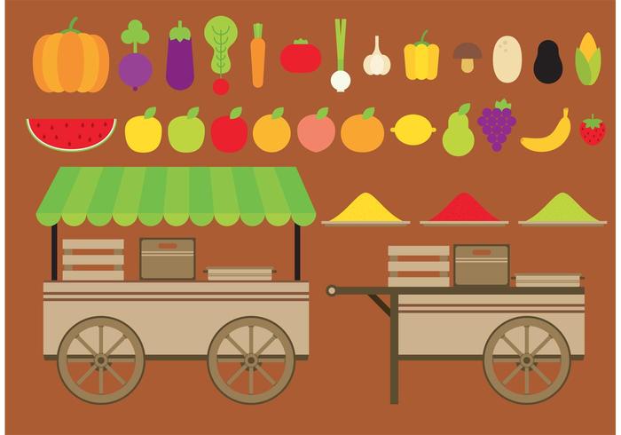 Chariots à vecteurs de fruits et légumes vecteur