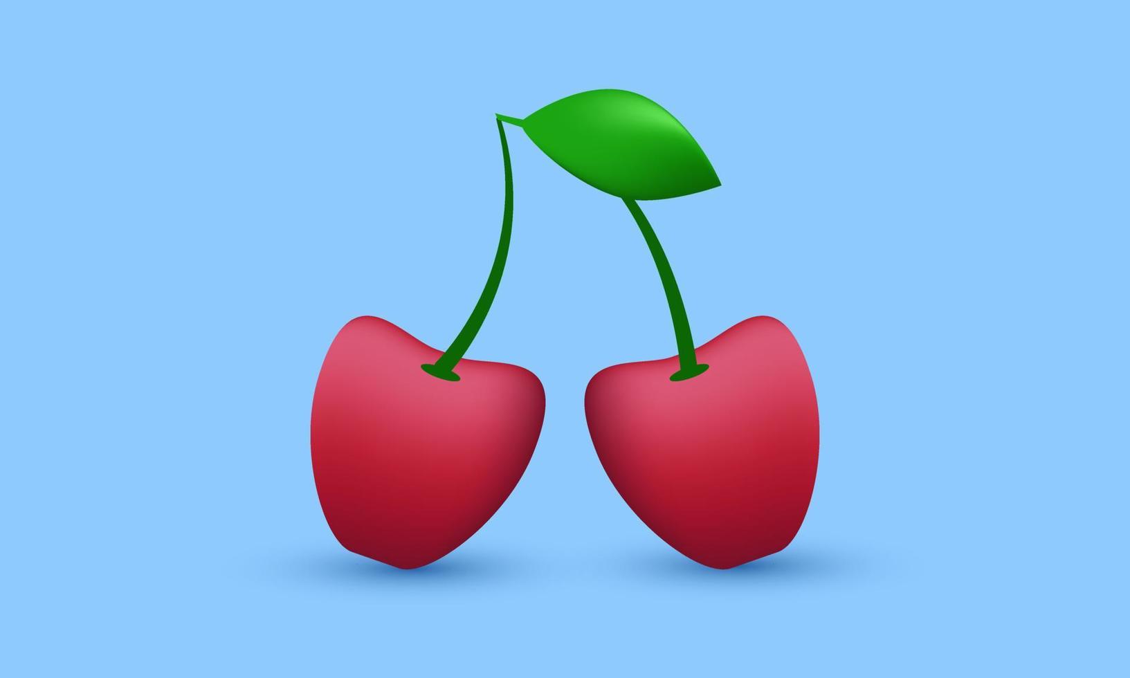 icône de conception 3d de fruit réaliste de cerise unique isolée sur vecteur
