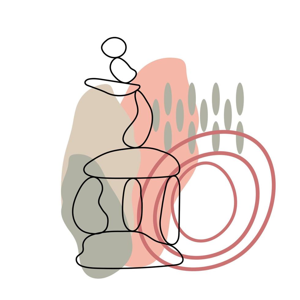 pierre zen dans une illustration vectorielle abstraite simple de style doodle avec des formes informes, concept de relaxation, de méditation et de yoga, pyramide de pierre de couleurs boho pour faire des bannières, des affiches, des cartes, des impressions, de l'art mural vecteur