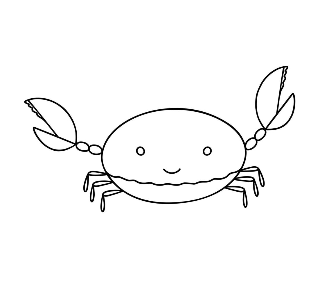illustration vectorielle de crabe mignon simple doodle contour, créature marine, coloriage, feuille de calcul imprimable, image pour affiche enfant, clipart, mascotte vecteur