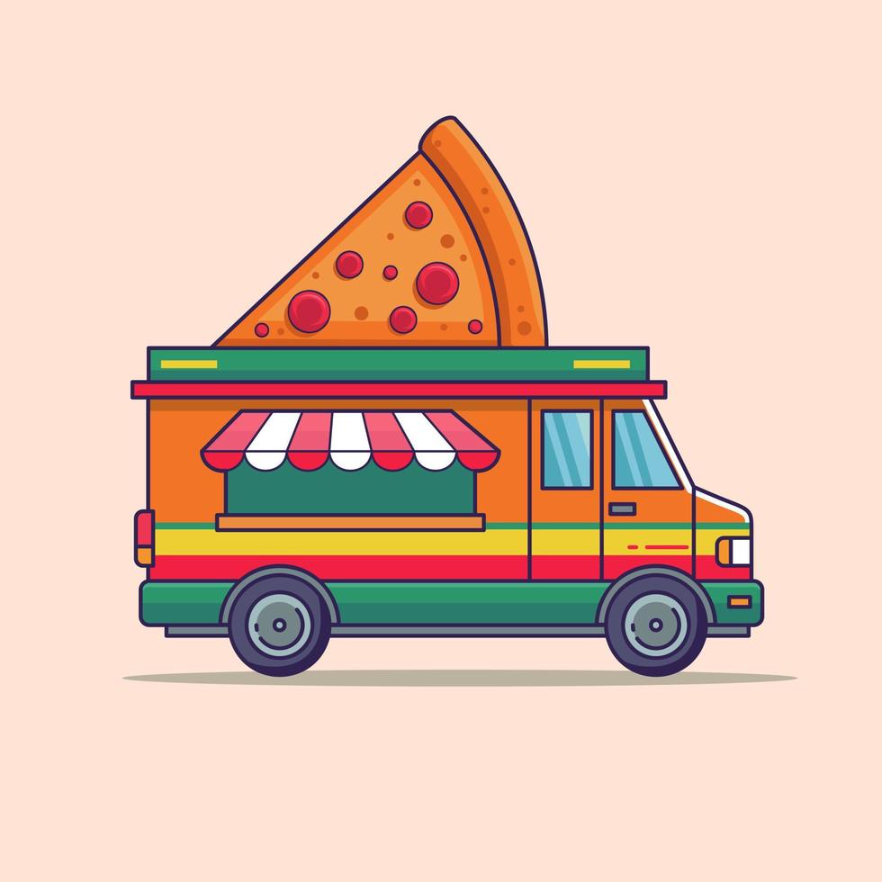 conceptions d'illustration de transport de véhicule de camion de restauration rapide de pizza vecteur