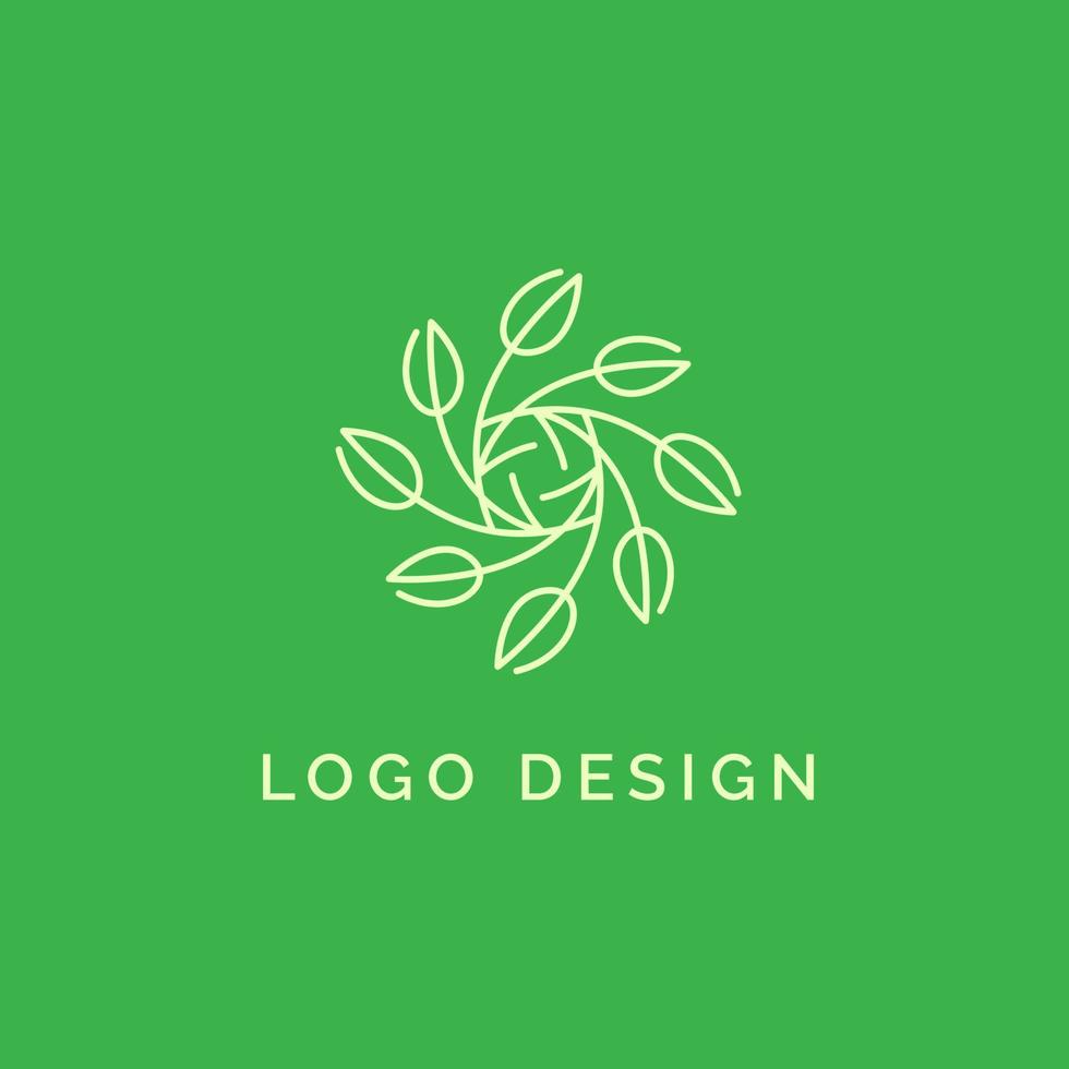 création de logo de bien-être médical et de santé holistique avec un motif de ligne de feuille simple et une couleur vert clair vecteur