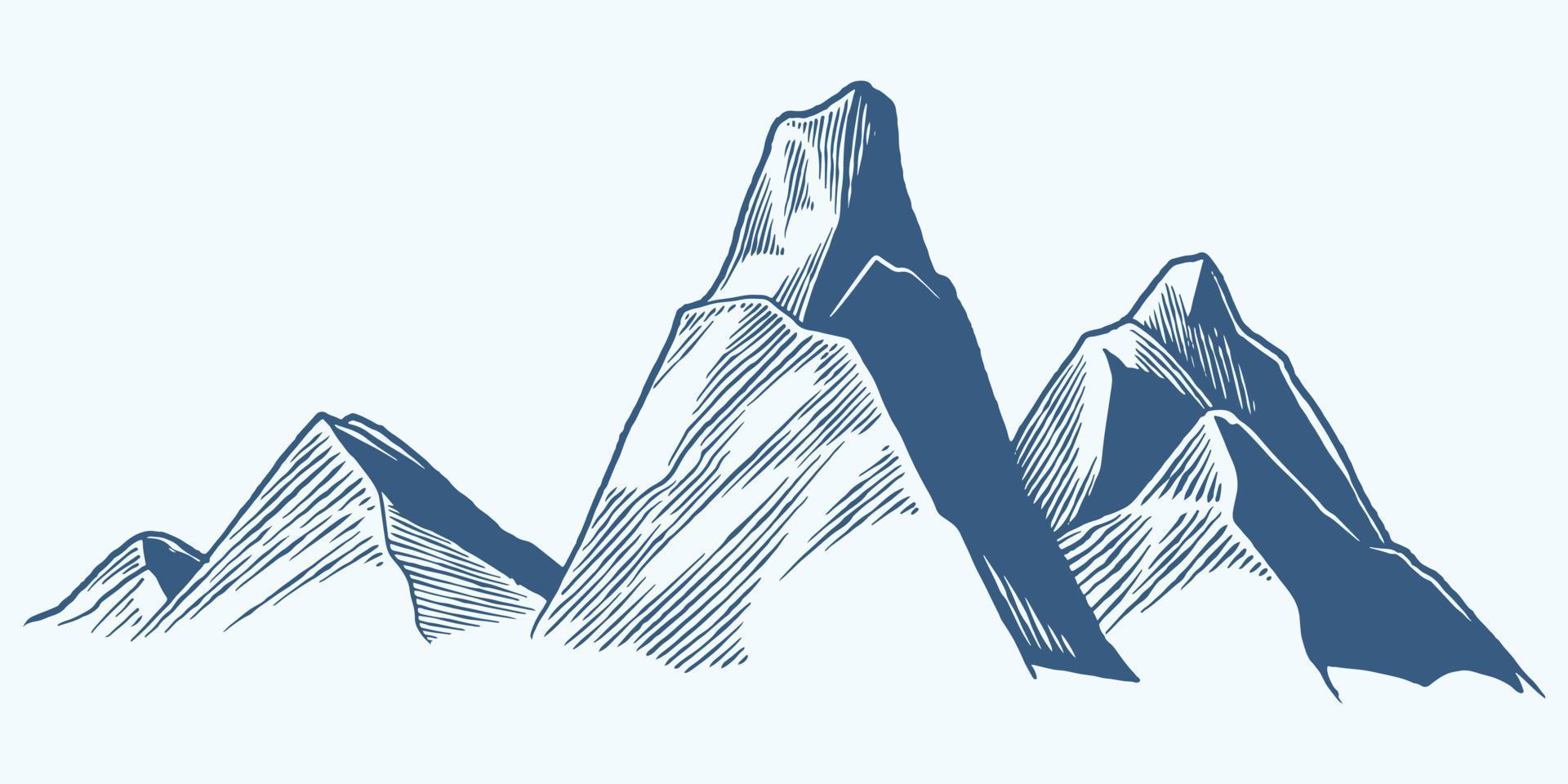 croquis de plateau de colline de montagne à quatre mains sur fond blanc. vecteur