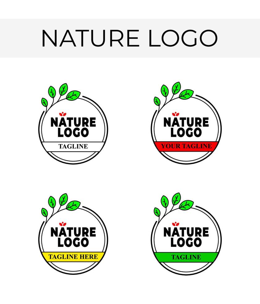 logo écologique, logo nature, logo feuille, logo nature insigne, brindilles et feuilles circulaires vecteur