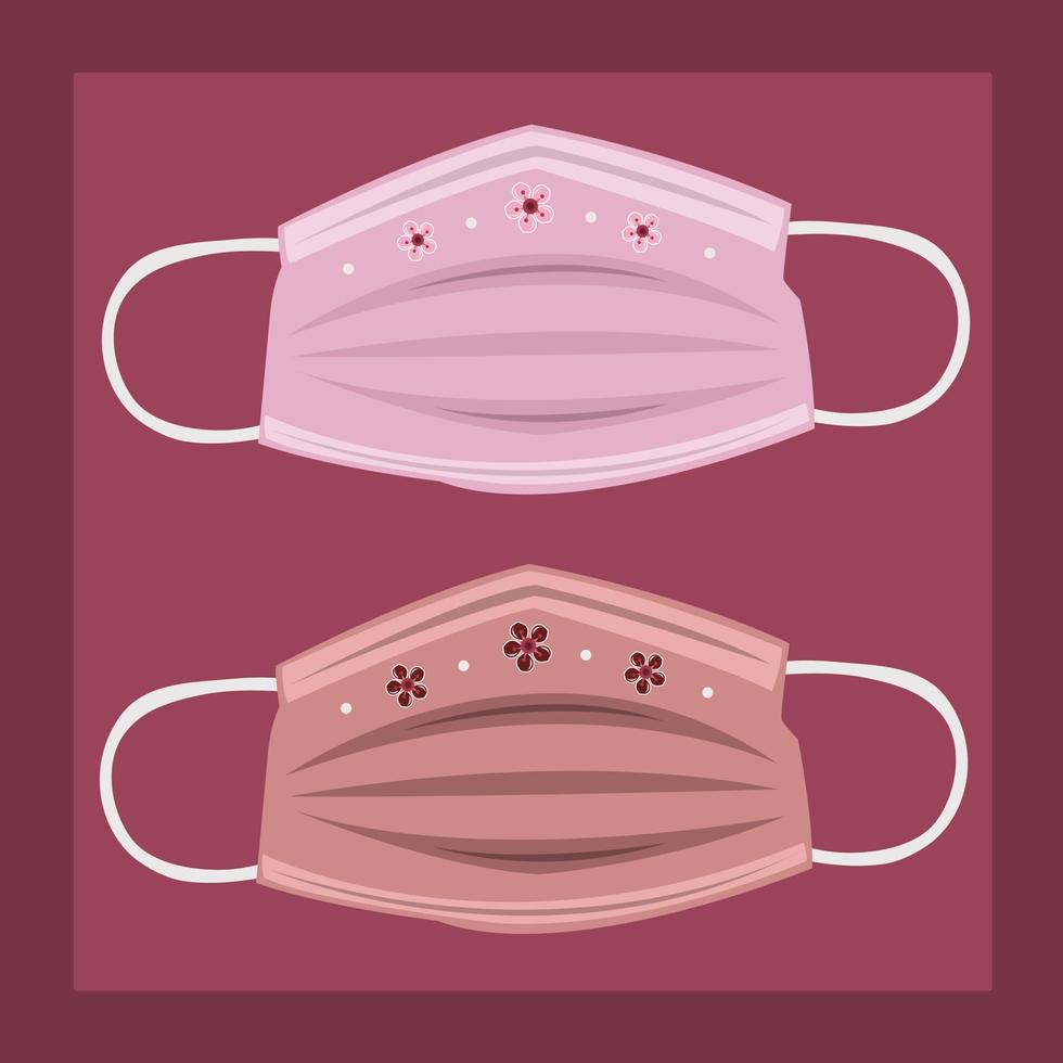 masque facial rouge et rose avec illustration de fleur pour la conception graphique et l'élément décoratif vecteur