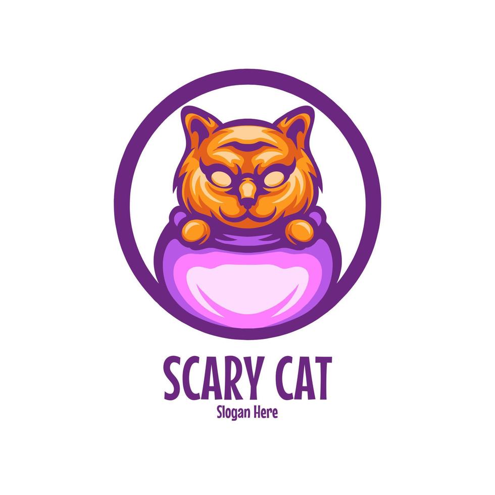logo de personnage de chat effrayant vecteur