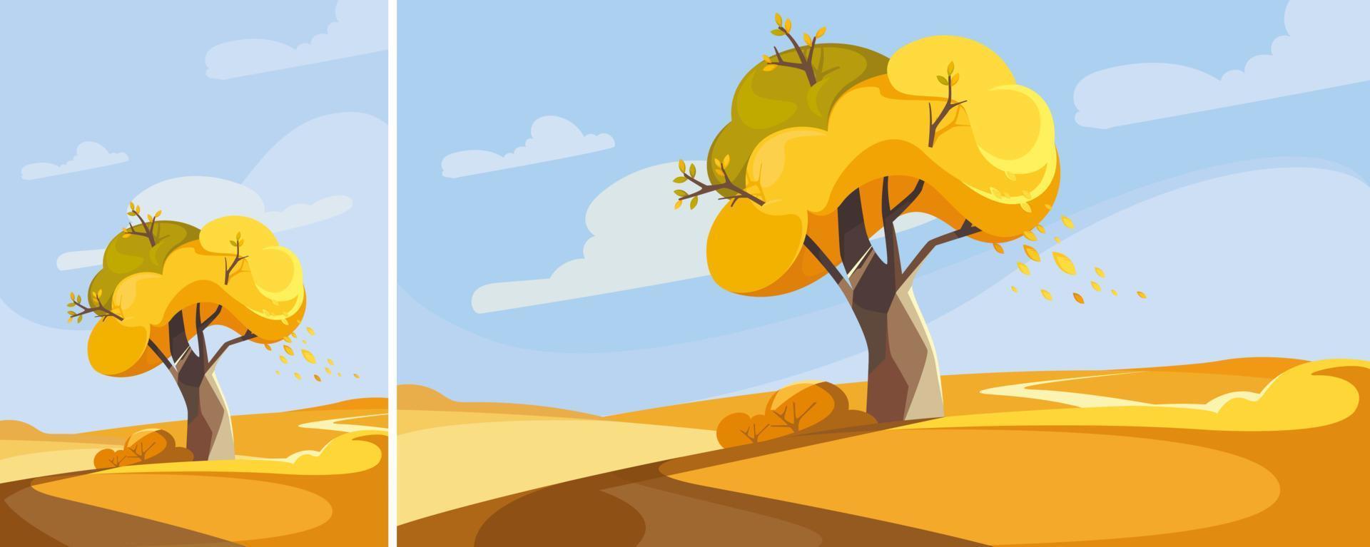 arbre sur la colline en automne. paysages naturels sous différents formats. vecteur