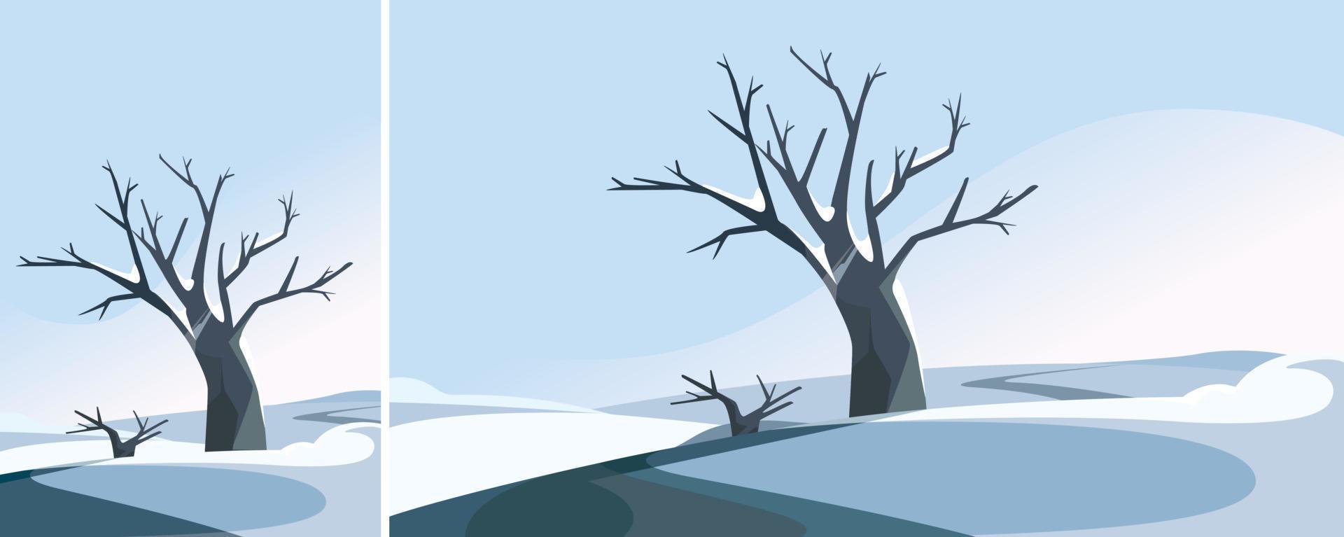 arbre sur la colline en hiver. paysages naturels sous différents formats. vecteur