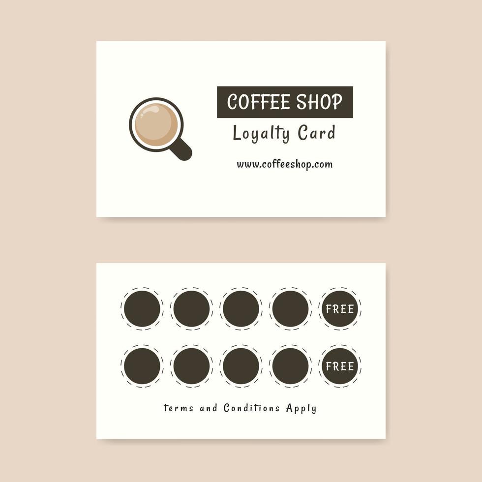 conception de carte de fidélité pour café café. conception de cartes-cadeaux vecteur