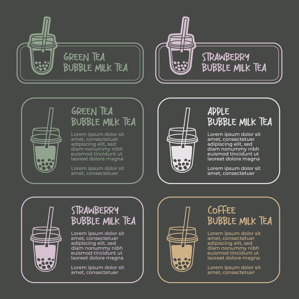 modèle de menu d'étiquette vectorielle de thé au lait à bulles. détail de l'autocollant de thé au lait à bulles. menu pour café ou restaurant. vecteur