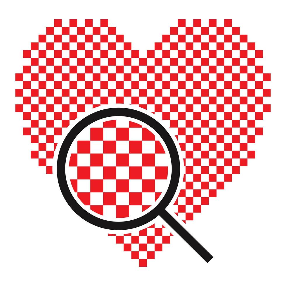 coeur de pixel avec icône vectorielle plate en forme de loupe pour les applications et le site Web vecteur