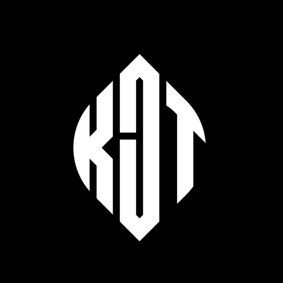 création de logo de lettre de cercle kjt avec forme de cercle et d'ellipse. lettres kjt ellipse avec style typographique. les trois initiales forment un logo circulaire. kjt cercle emblème abstrait monogramme lettre marque vecteur. vecteur