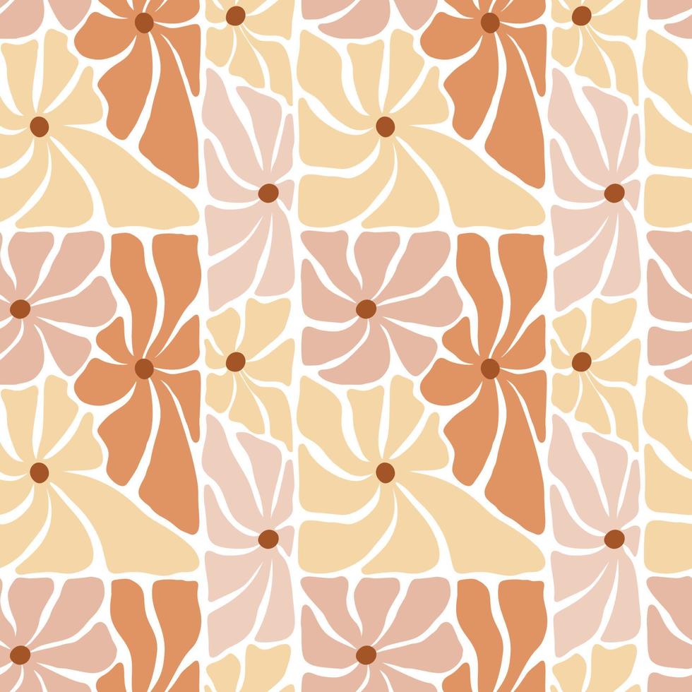 vecteur modèle sans couture inspiré des années 70 en forme rectangulaire. fleur groovy hippie drôle boho jaune palette idéale pour le tissu, papier cadeau, scrapbooking, emballage, affiche, carte