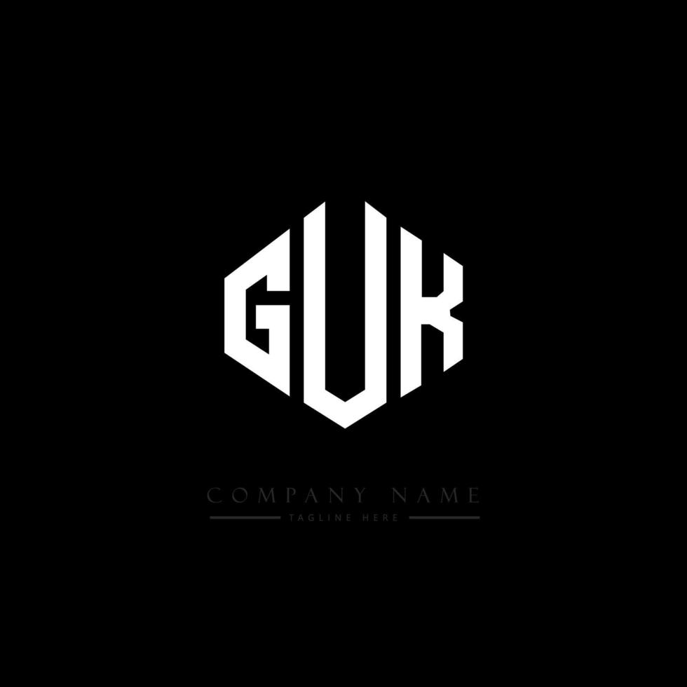 création de logo de lettre guk avec forme de polygone. création de logo en forme de polygone et de cube guk. modèle de logo vectoriel guk hexagone couleurs blanches et noires. monogramme guk, logo d'entreprise et immobilier.