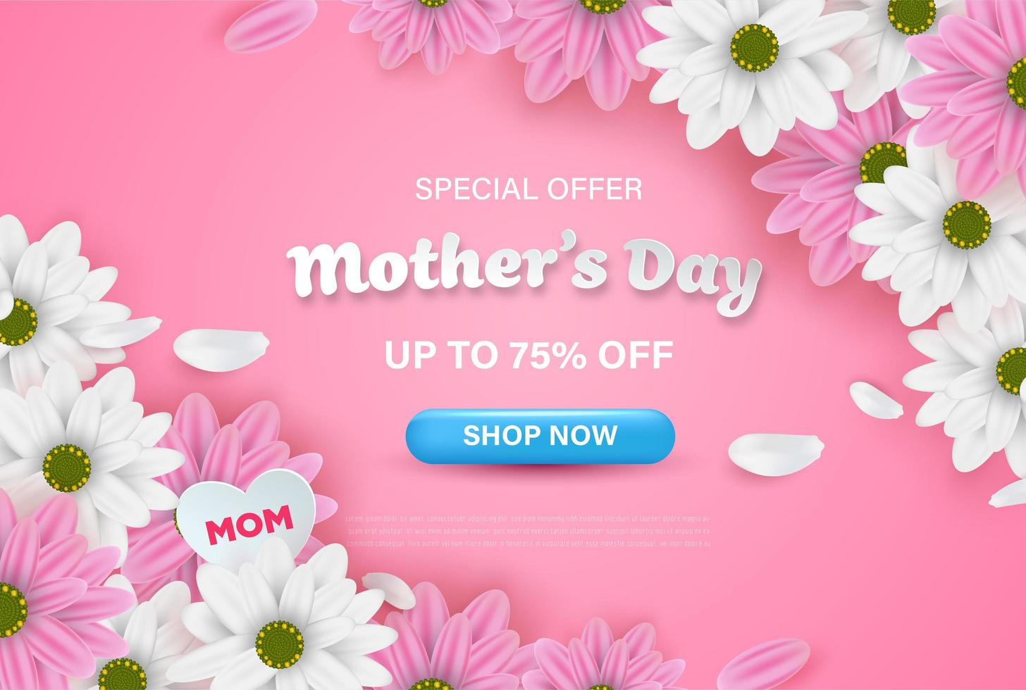 bannière web vente rose fête des mères avec des fleurs vecteur