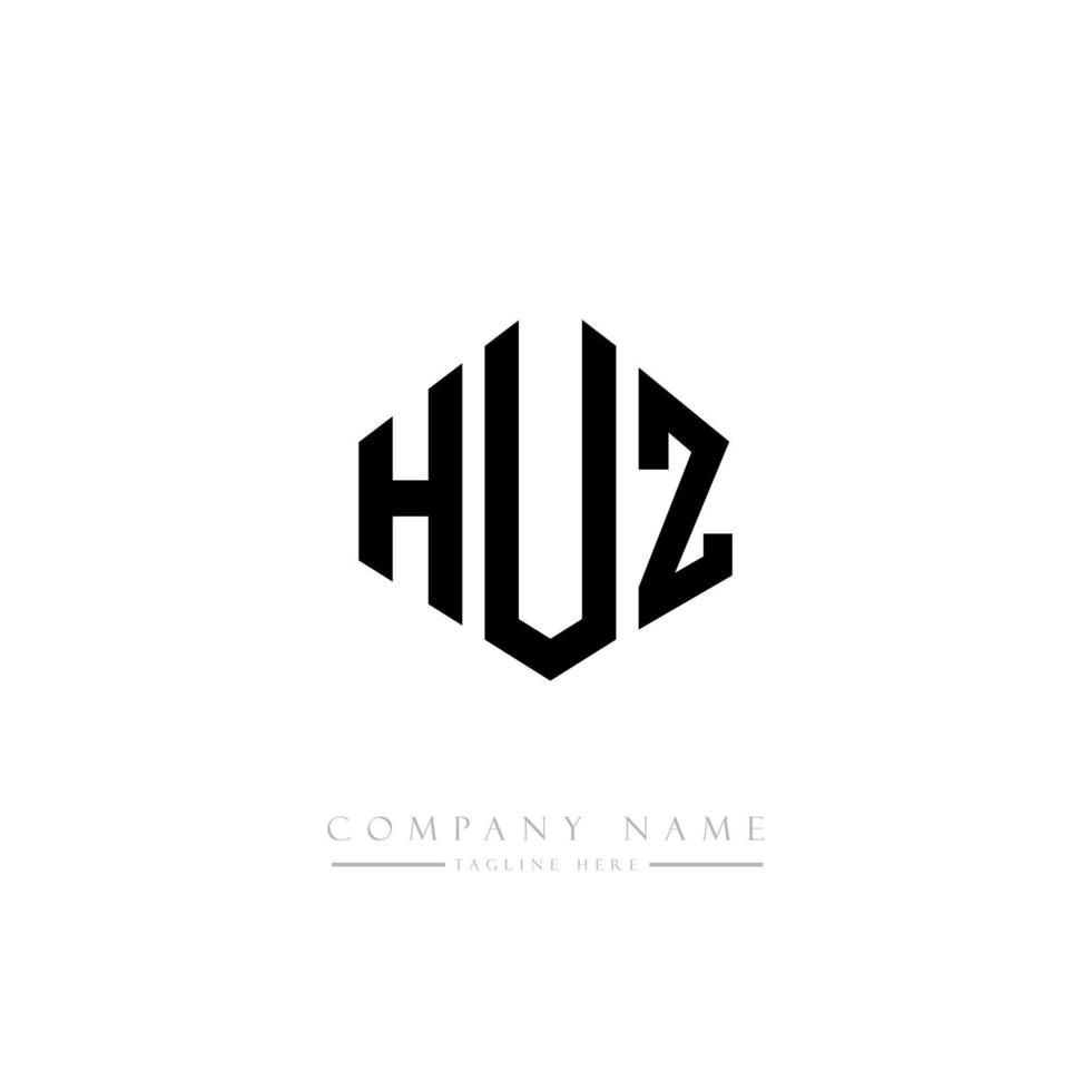 création de logo de lettre huz avec forme de polygone. création de logo en forme de polygone et de cube huz. modèle de logo vectoriel hexagone huz couleurs blanches et noires. monogramme huz, logo d'entreprise et immobilier.