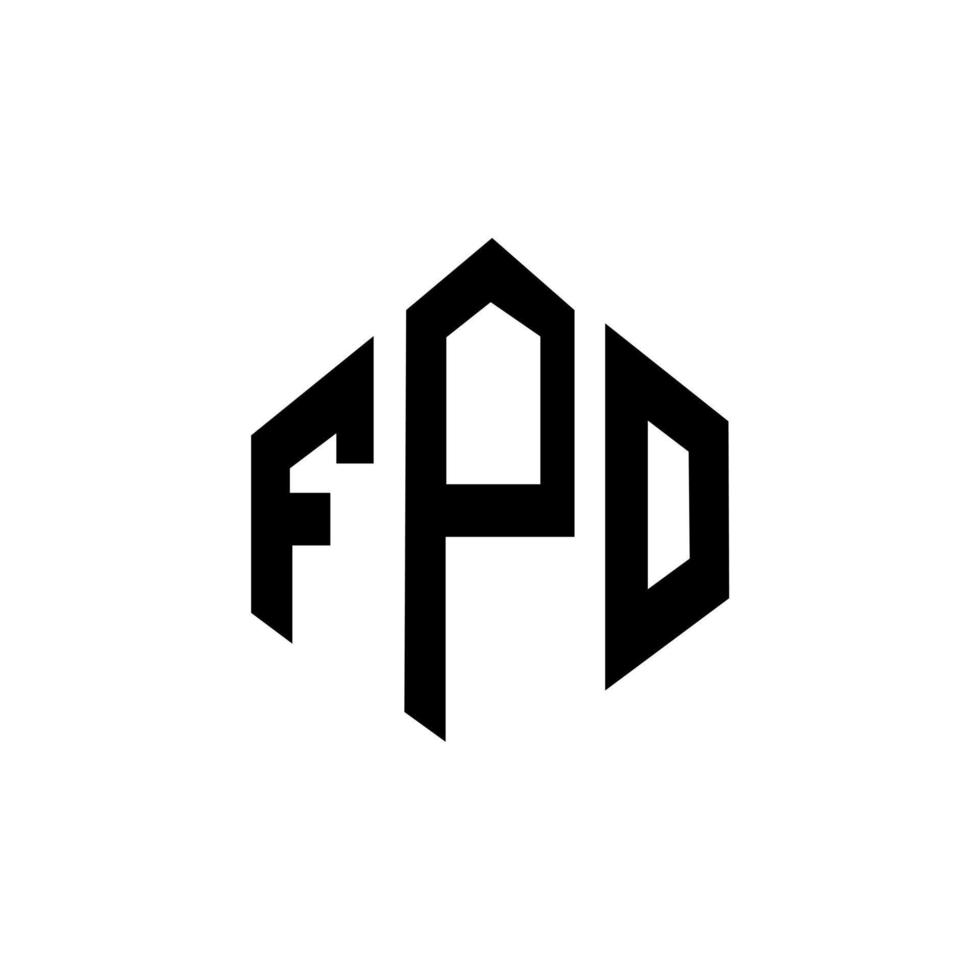 création de logo de lettre fpo avec forme de polygone. création de logo en forme de polygone et de cube fpo. modèle de logo vectoriel hexagone fpo couleurs blanches et noires. monogramme fpo, logo d'entreprise et immobilier.