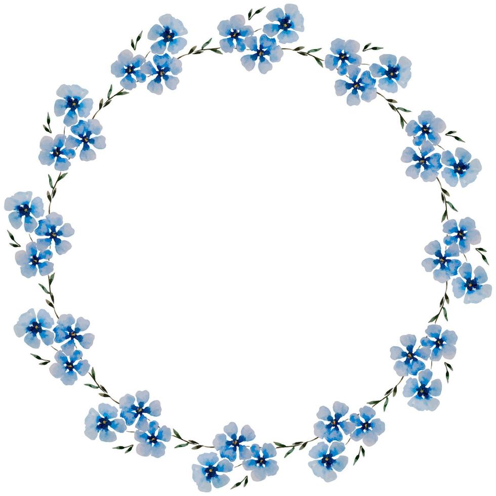 couronne aquarelle ronde avec des fleurs bleues sur fond blanc. vecteur