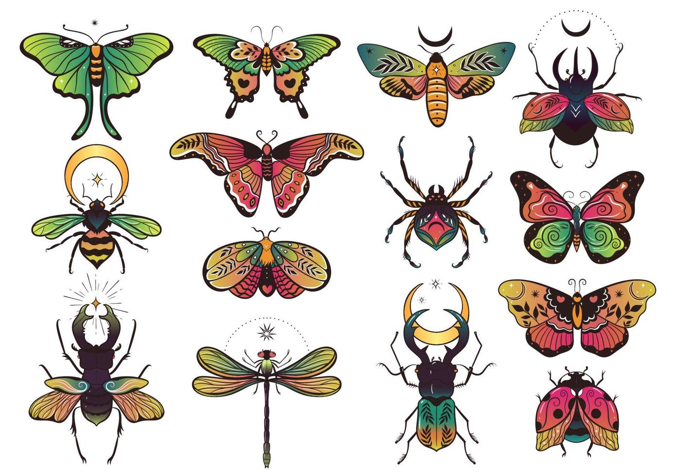 collection d'insectes colorés fantastiques pour le design. graphiques vectoriels vecteur