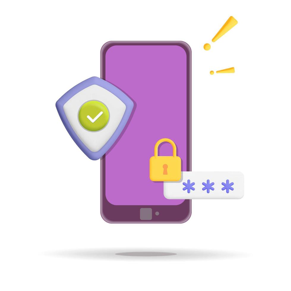 Sécurité mobile vectorielle 3d avec conception de concept de mot de passe vecteur