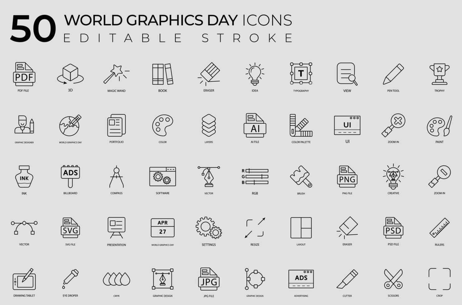 pack d'icônes de la journée mondiale des graphiques de course modifiable linéaire. vecteur