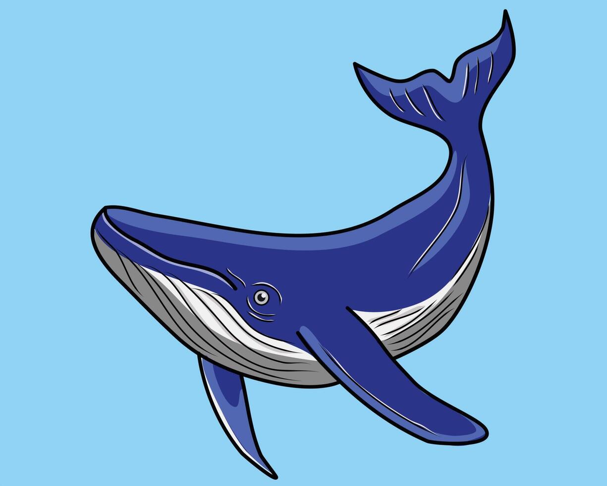 une jolie baleine bleue dans la conception d'illustration vectorielle vecteur